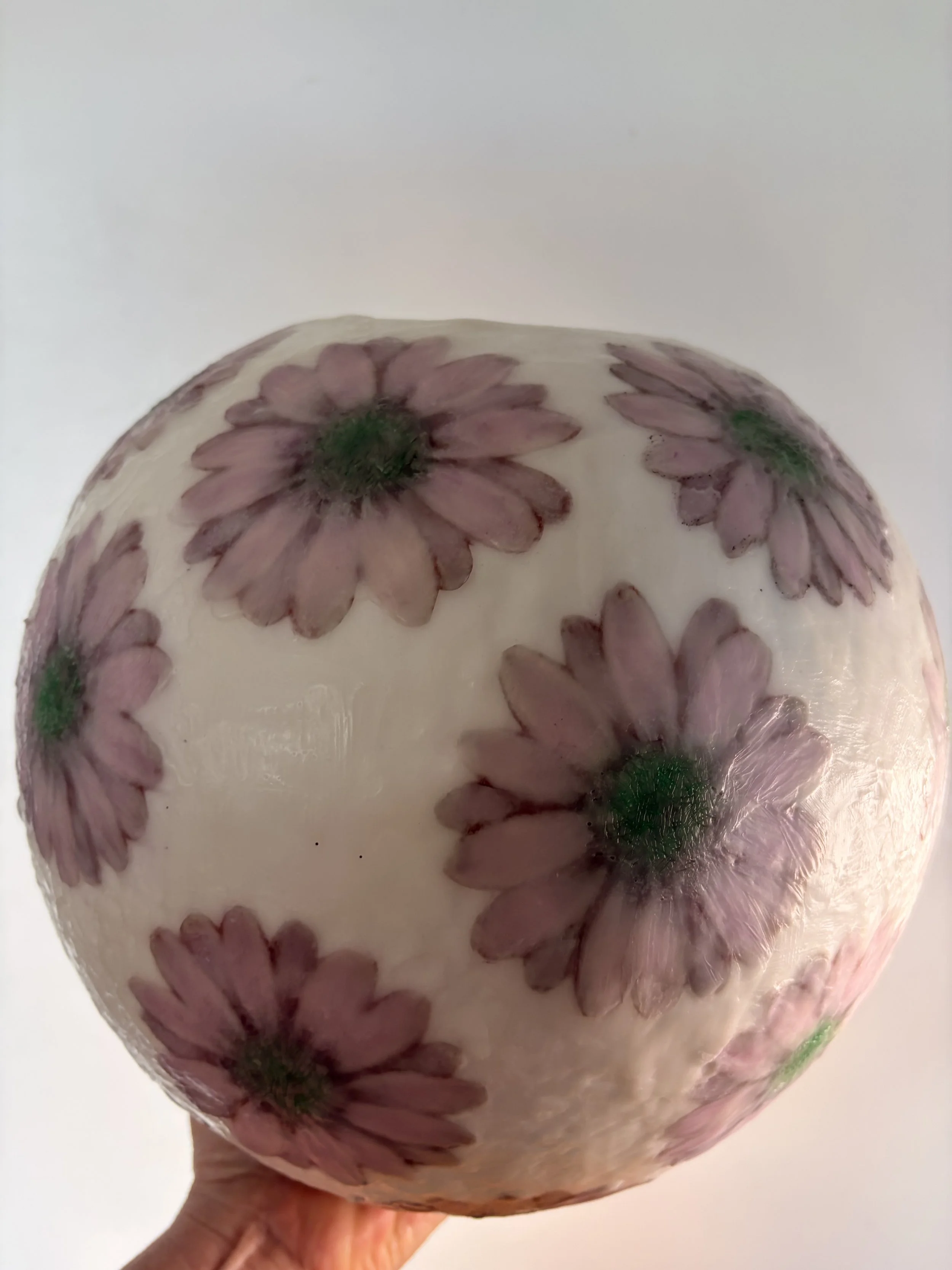 Blossom Vessel encaustic wax mixed media artwork 28x28cm by Karen Canning Studio Fifty Three textured floral inspired vessel artwork