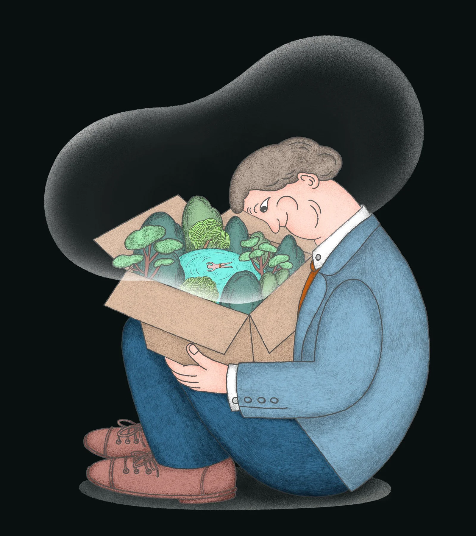 Fresh Delivery illustration by Summer Lien showing a miniature landscape inside a box.