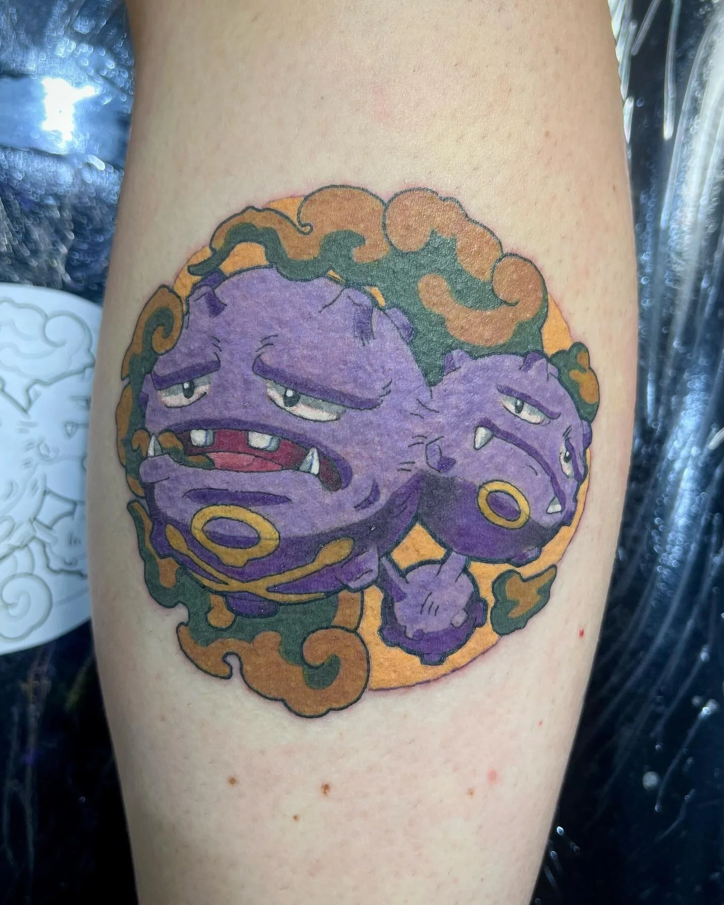 🦠 A wild Wheezing appeared! 🦠 Straight out of the Pok&egrave;-Roulette machine 💥 thanks heaps Luke for stopping into the studio, 🌿 done at @kingstontattoo 🌿 #anime #animetattoo #tattoo #pokemon #pokemontattoo #wheezing #wheezingtattoo #pokemonro