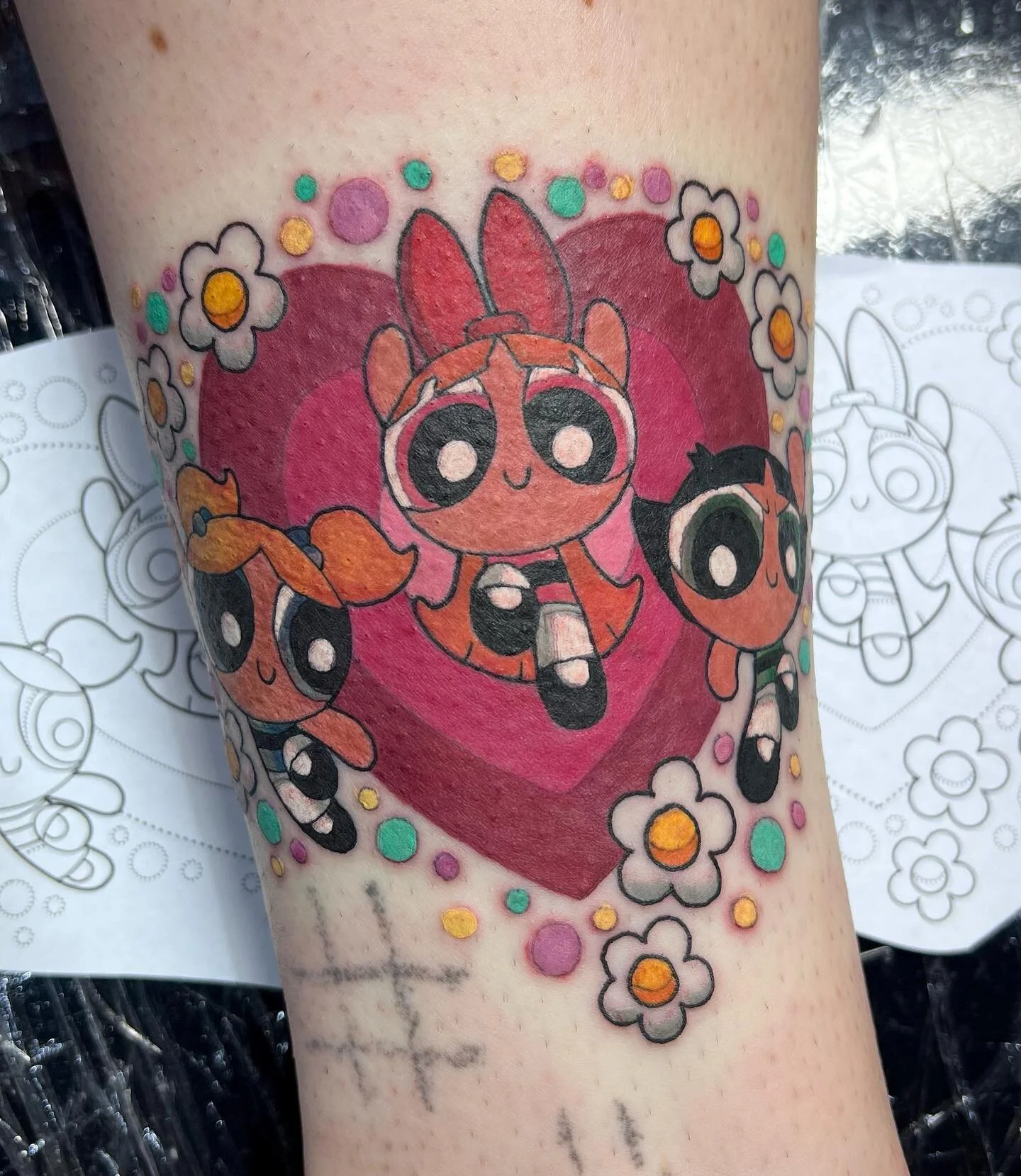 🌸 power puff girls 🌸 this was heaps of fun! Sorry for making your leg sore 😝💖 @lozwellz, 🌿 done at @kingstontattoo 🌿 #powerpuffgirls #powerpuffgirlstattoo #powerpuffgirlsfanart #anime #animetattoo #kawaii #kawaiitattoo