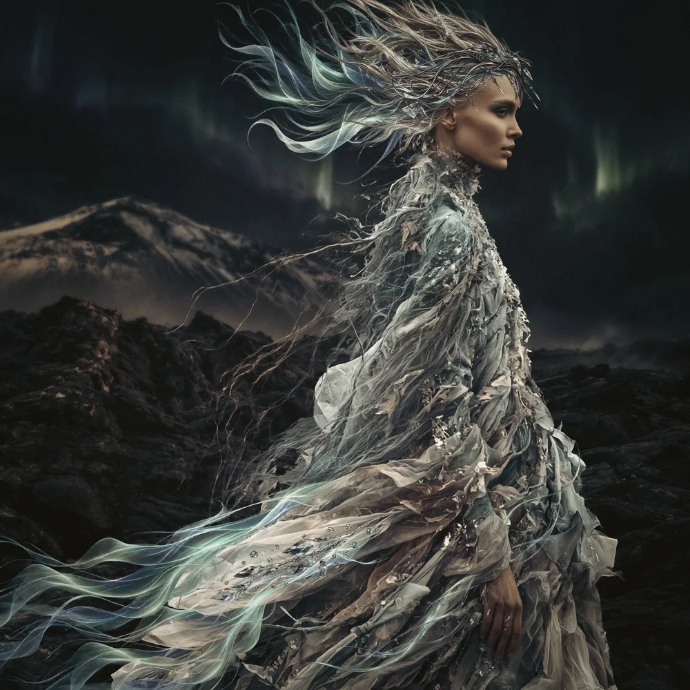 Daughter of Aurora — Iceland-inspired digital mixed-media artwork by Kristin Couch