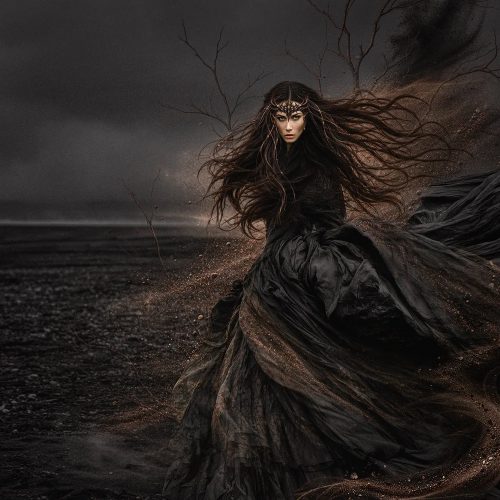 Daughter of the Black Sands — Iceland-inspired digital mixed-media artwork by Kristin Couch