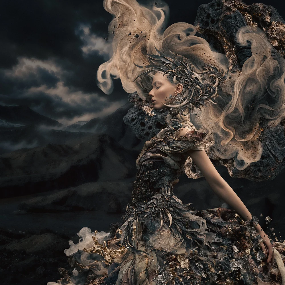 Daughter of the Mountain — Iceland-inspired digital mixed-media artwork by Kristin Couch