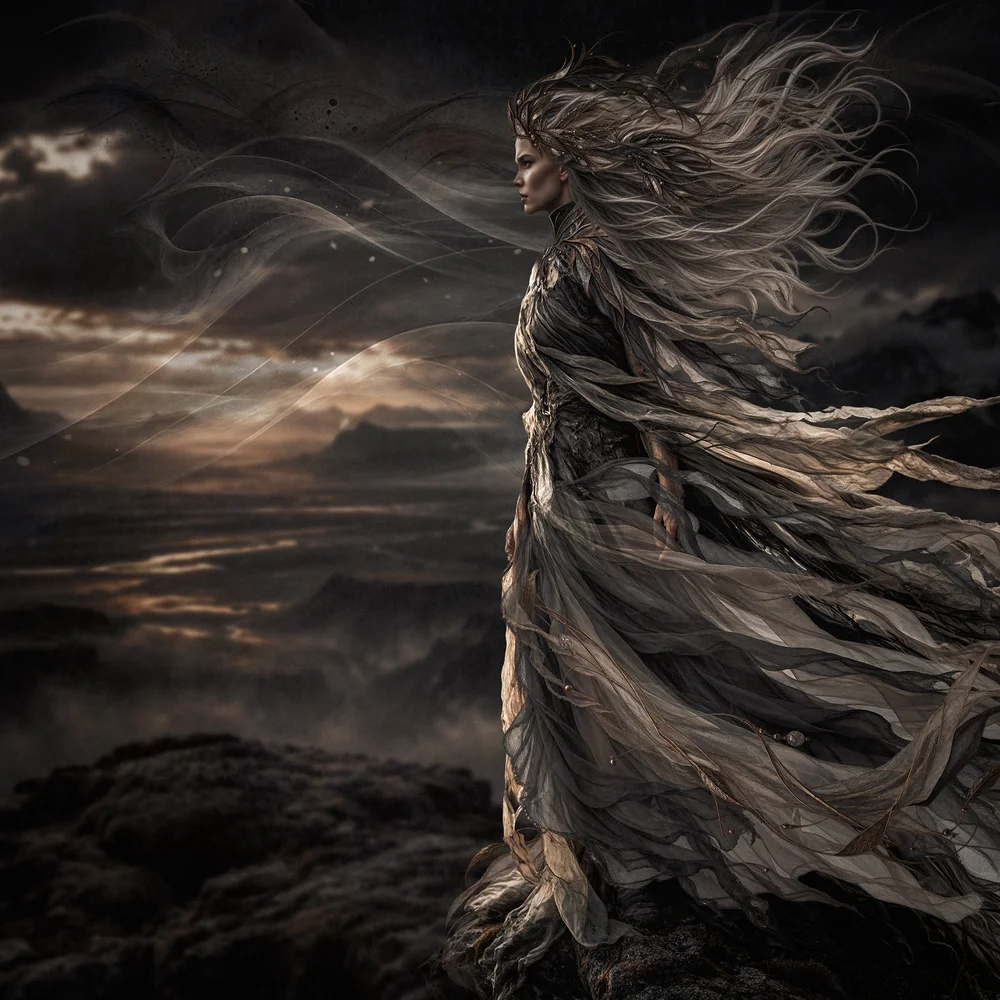 Daughter of the Wind — Iceland-inspired digital mixed-media artwork by Kristin Couch