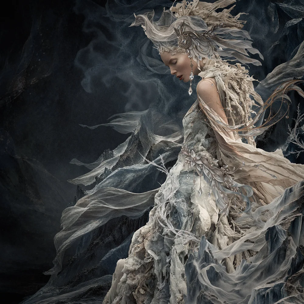 Daughter of Ice and Shadow — Iceland-inspired digital mixed-media artwork by Kristin Couch