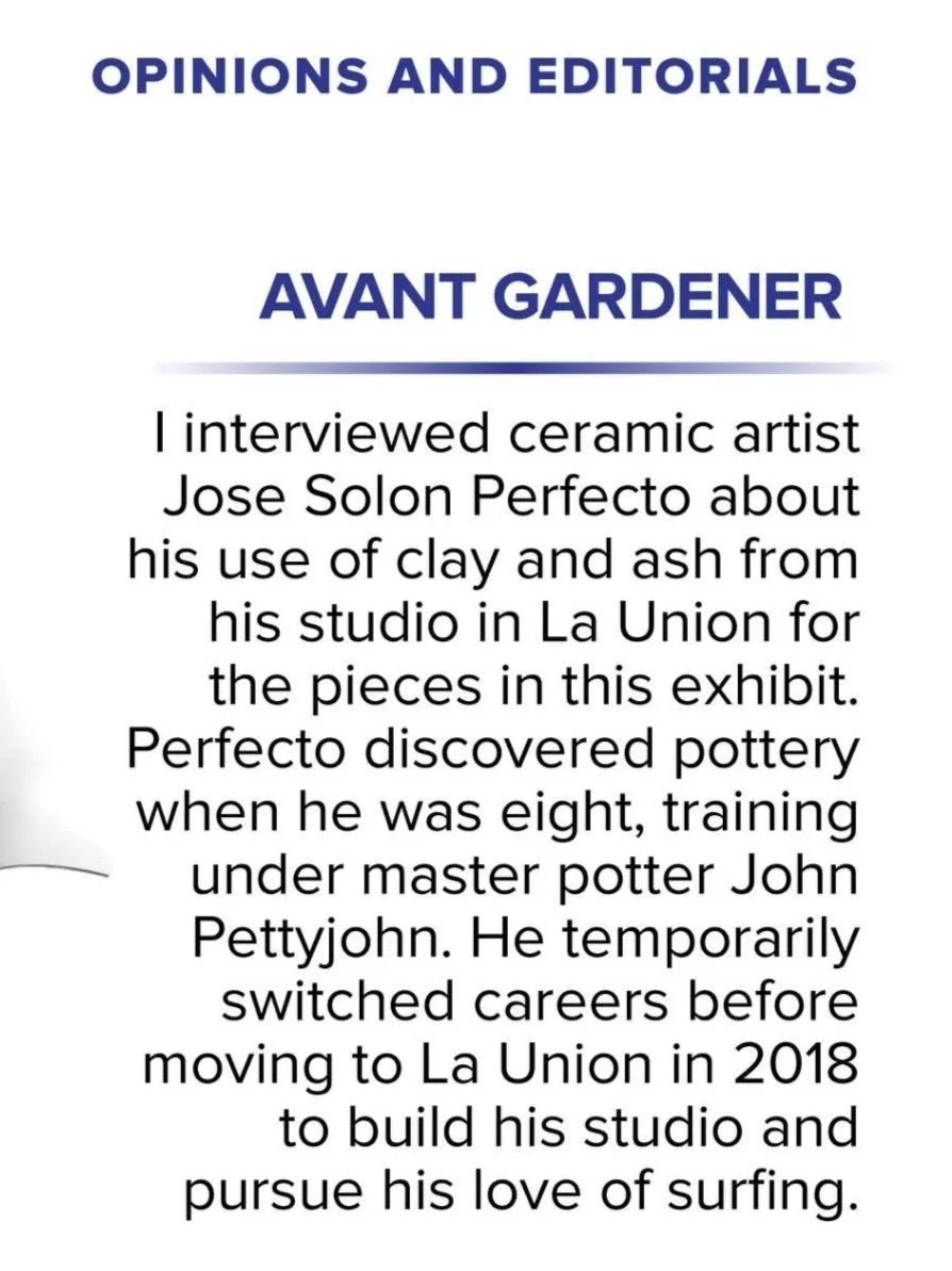 Yvette Tan interviews pottery artist Jose Solon Perfecto for Manila Bulletin
