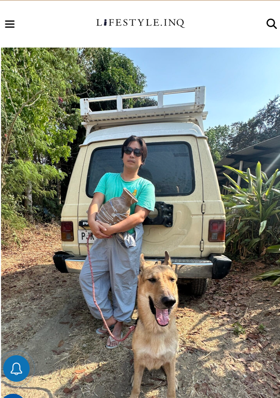 Jose Solon Perfecto Ceramic Artist with Pajero, Pottery, German Shepherd Dog in La Union Studio