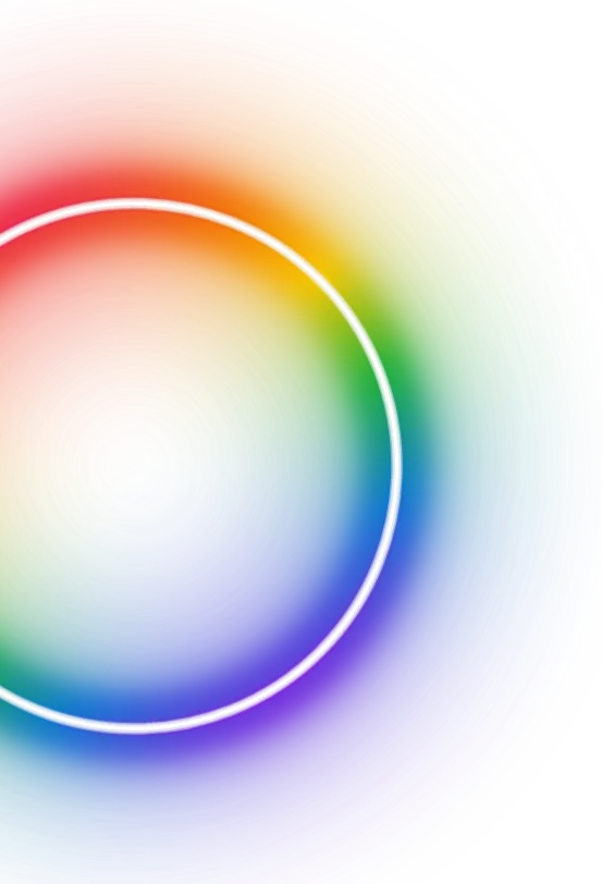 Colorful rainbow spiral with concentric circles and a white outline circle in the center.