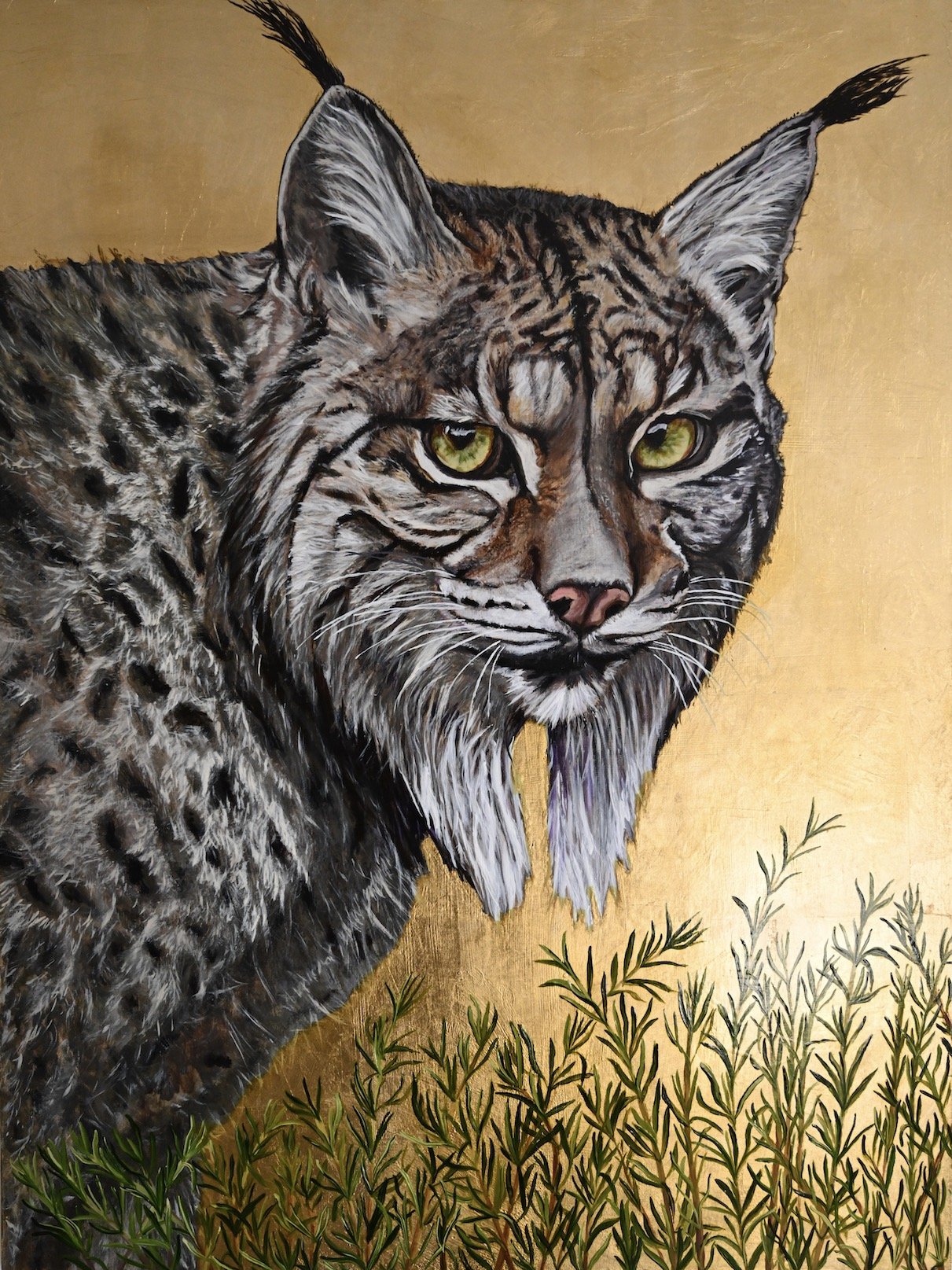 Lynx Pardinus_Monica Cuellar_Acrylic on golden leaf_80x60cm-lores.jpeg