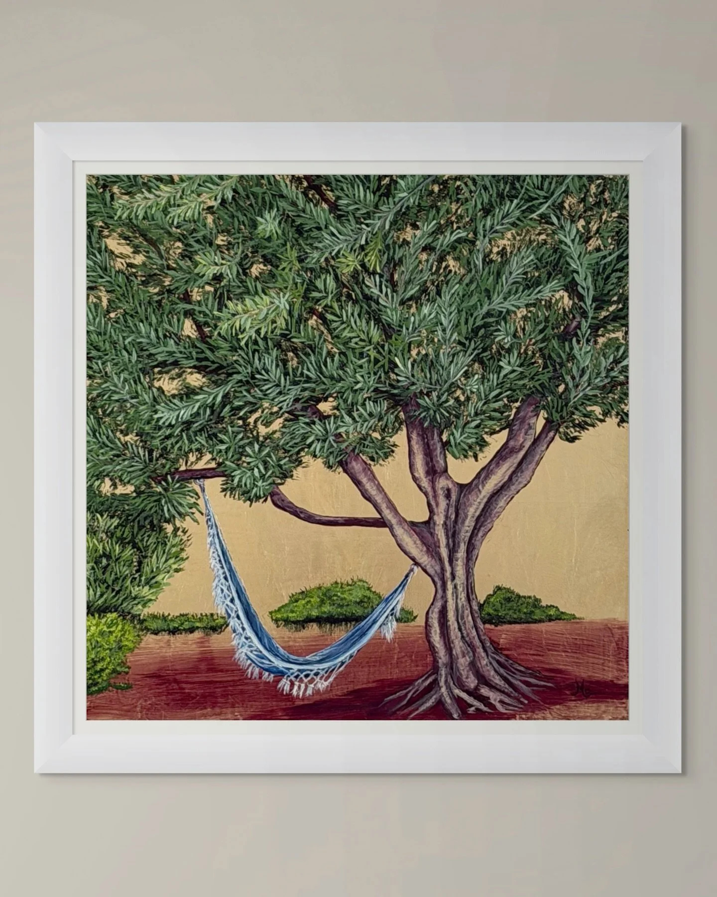 Are you longing for summer?
&lsquo;La siesta&rsquo; Acrylic on gold leaf panel 36x36cm, framed in white 7cm
This piece will be displayed @bathartfair  27thFeb-1st March @bathpavilion 
And is now available on my website www.monicacuellar.art
Many than