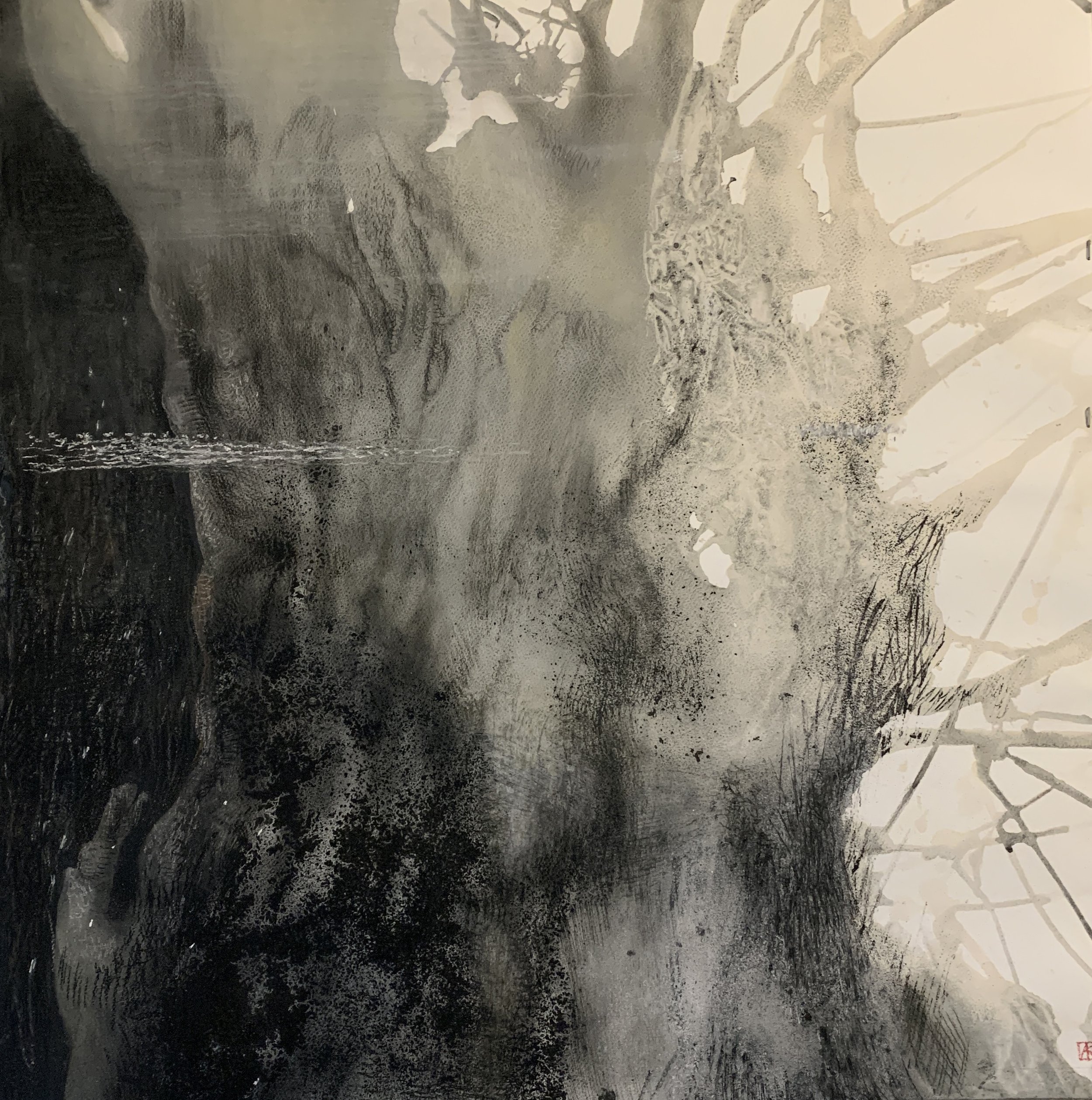"Unknown place" (2023)
66x66 cm, clay based color and pastel on paper