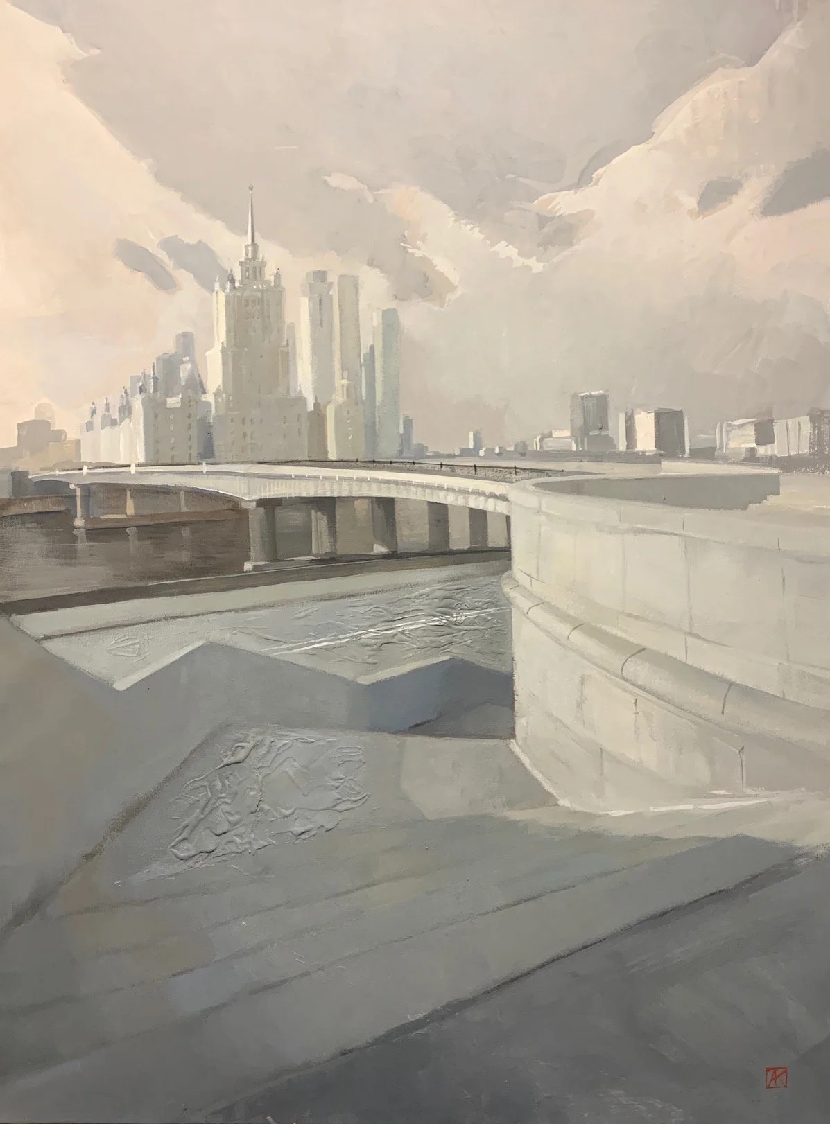 "The double white line" (2022). 80x60cm, tempera and acrylic on paper. Sold.