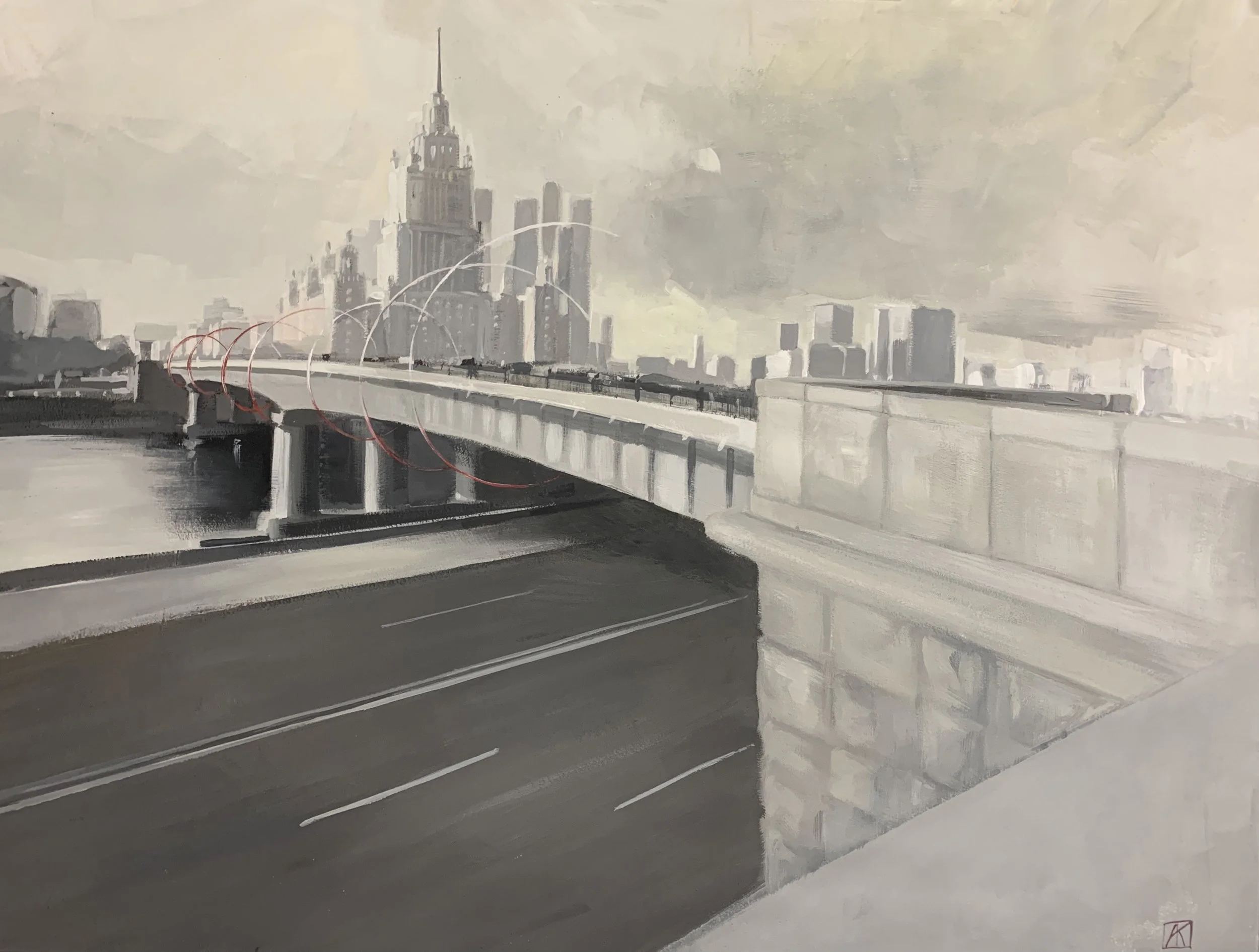 "Ordinary city" (2022). 60x80cm, tempera on paper