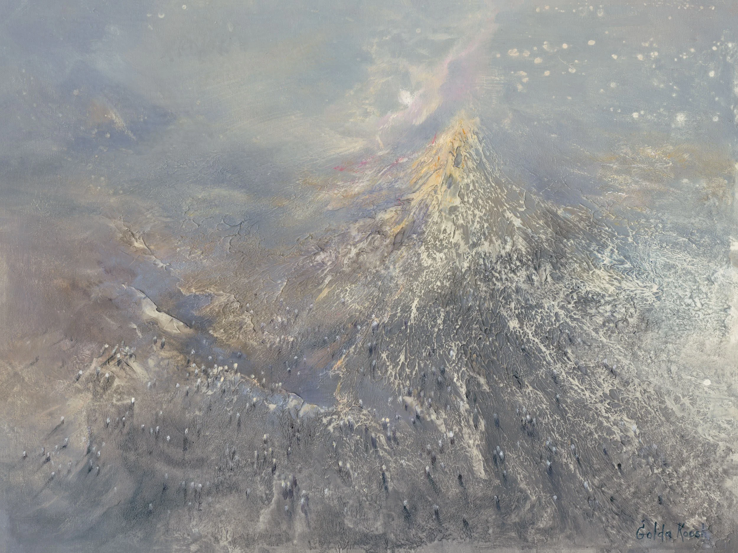 Mount Sinai The Covenant - 90x120cm (35.4x47.2in)  The Giving of the Torah at Mount Sinai marks the moment when the path of the Exodus transforms into responsibility and law.
Matter gathers toward the summit, where light appears as an inner radiance 