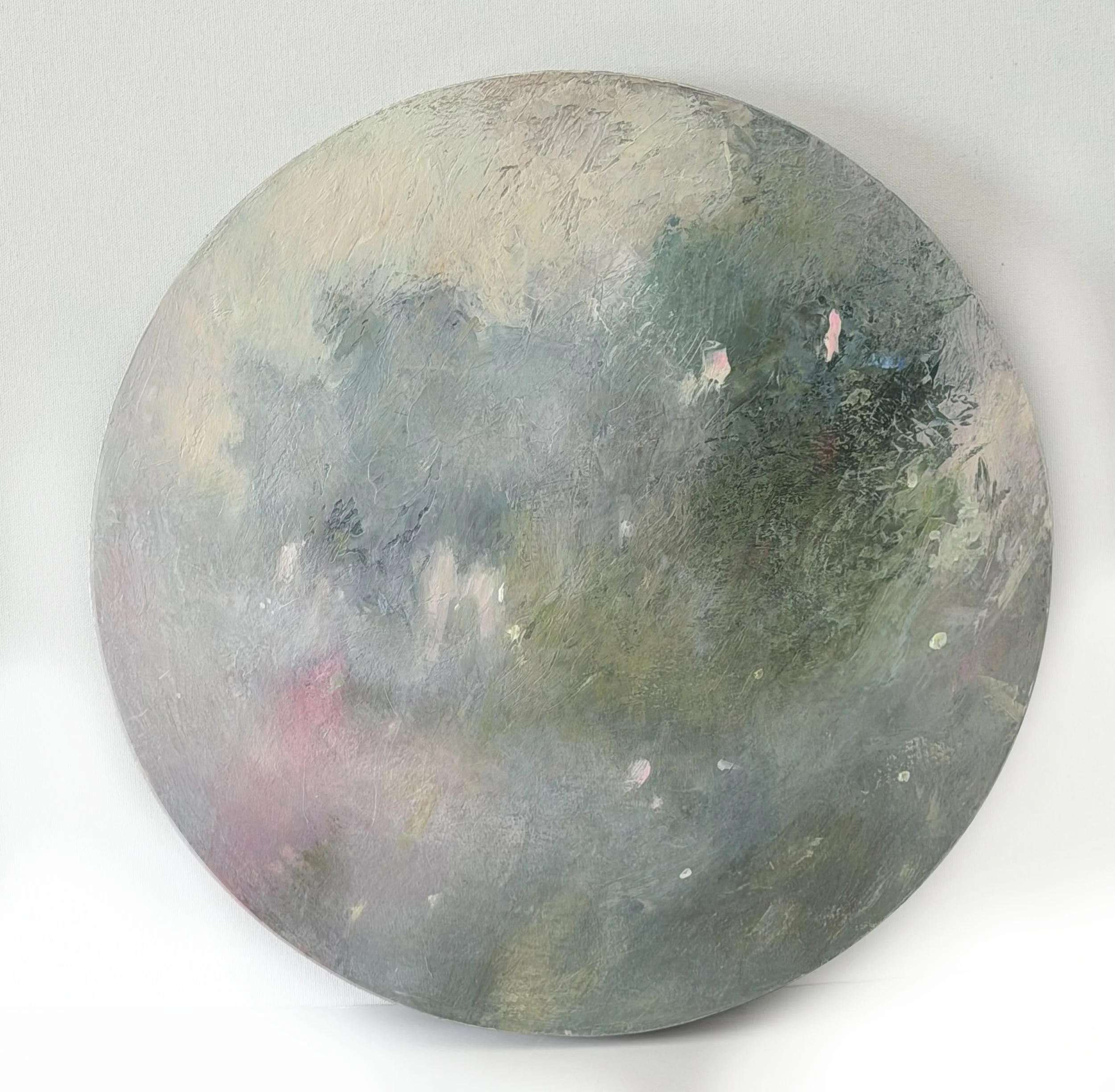 Garden before 2026, Ø 40 cm (15.7 in) acrylic on board
