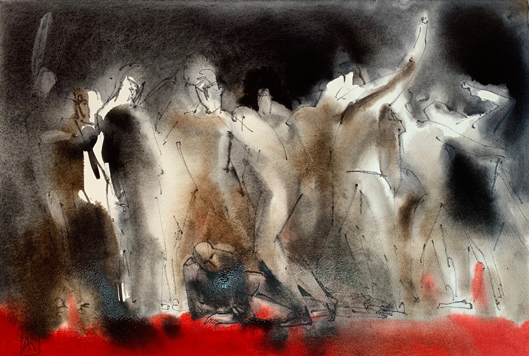 "The black sky" (2020). 51.5x73cm, watercolor on paper