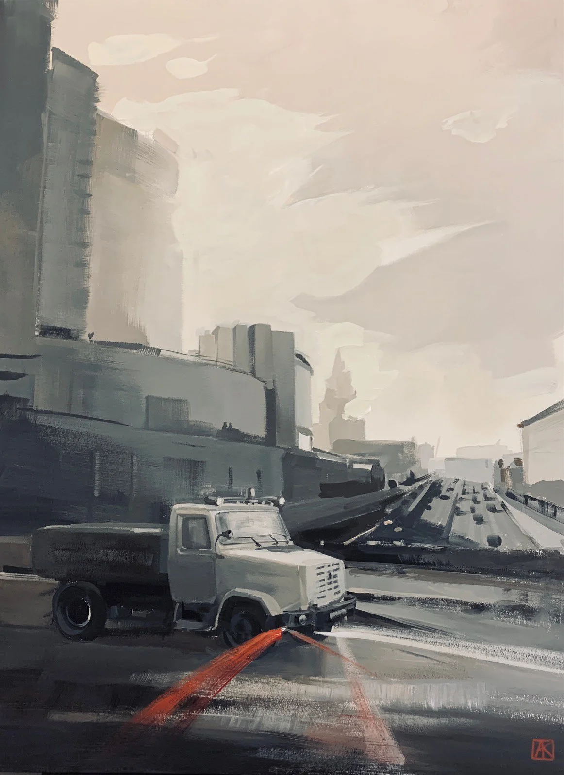 "Clean city" (2022). 80x60cm, tempera on paper