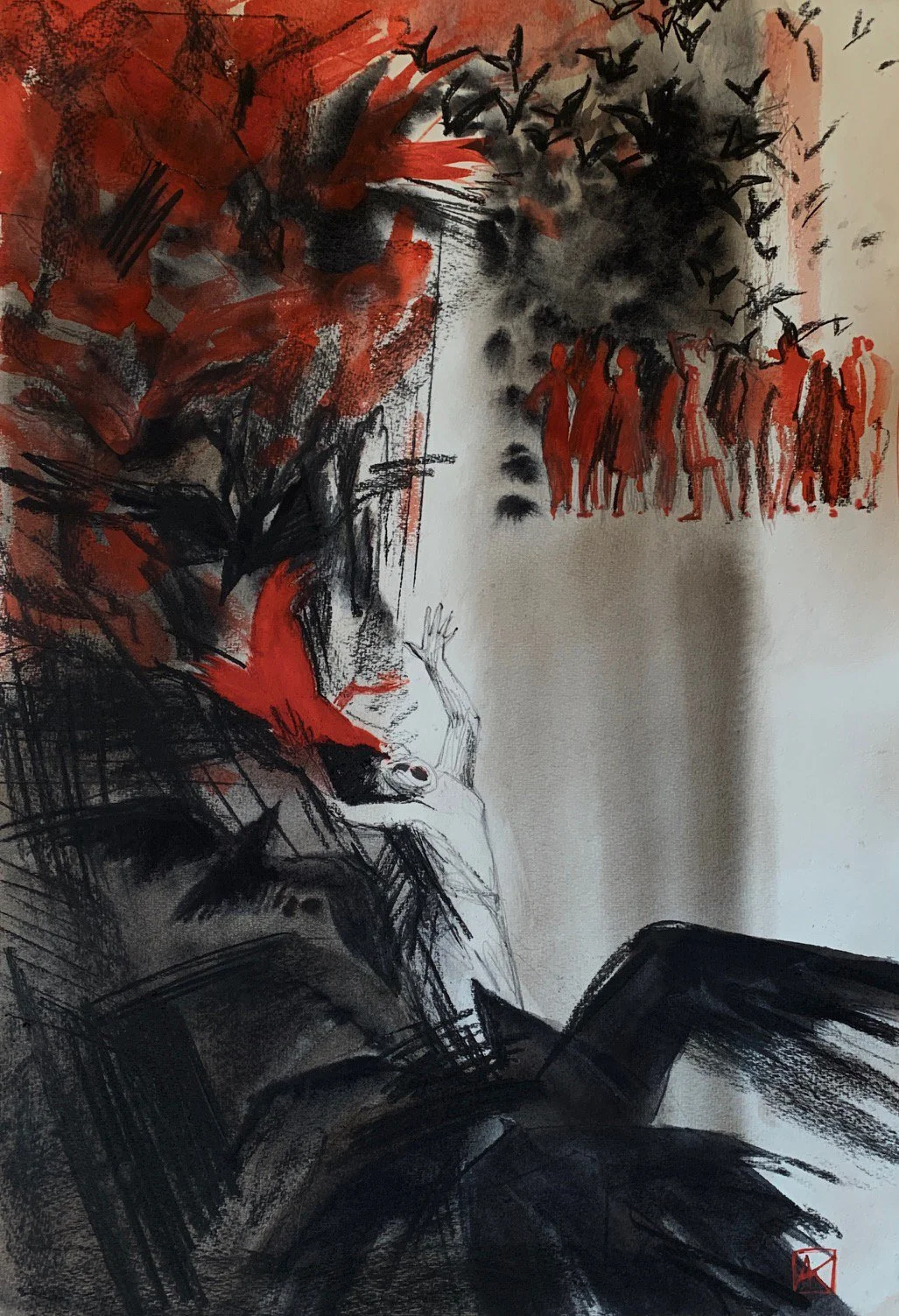 "Premonition" (2020). 73x51cm, watercolor and charcoal on paper