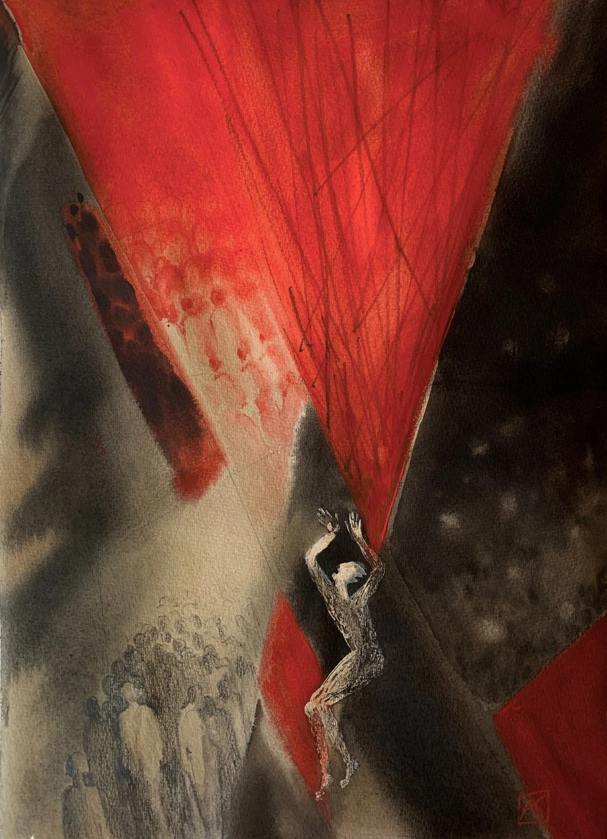 "Silent watchers" (2020). 51x36cm, watercolor on paper