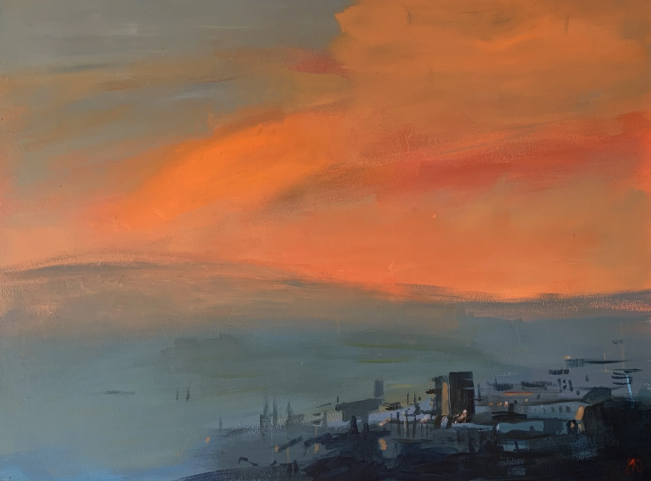 "Glow over the city" 2023, 60x80, acrylic on paper