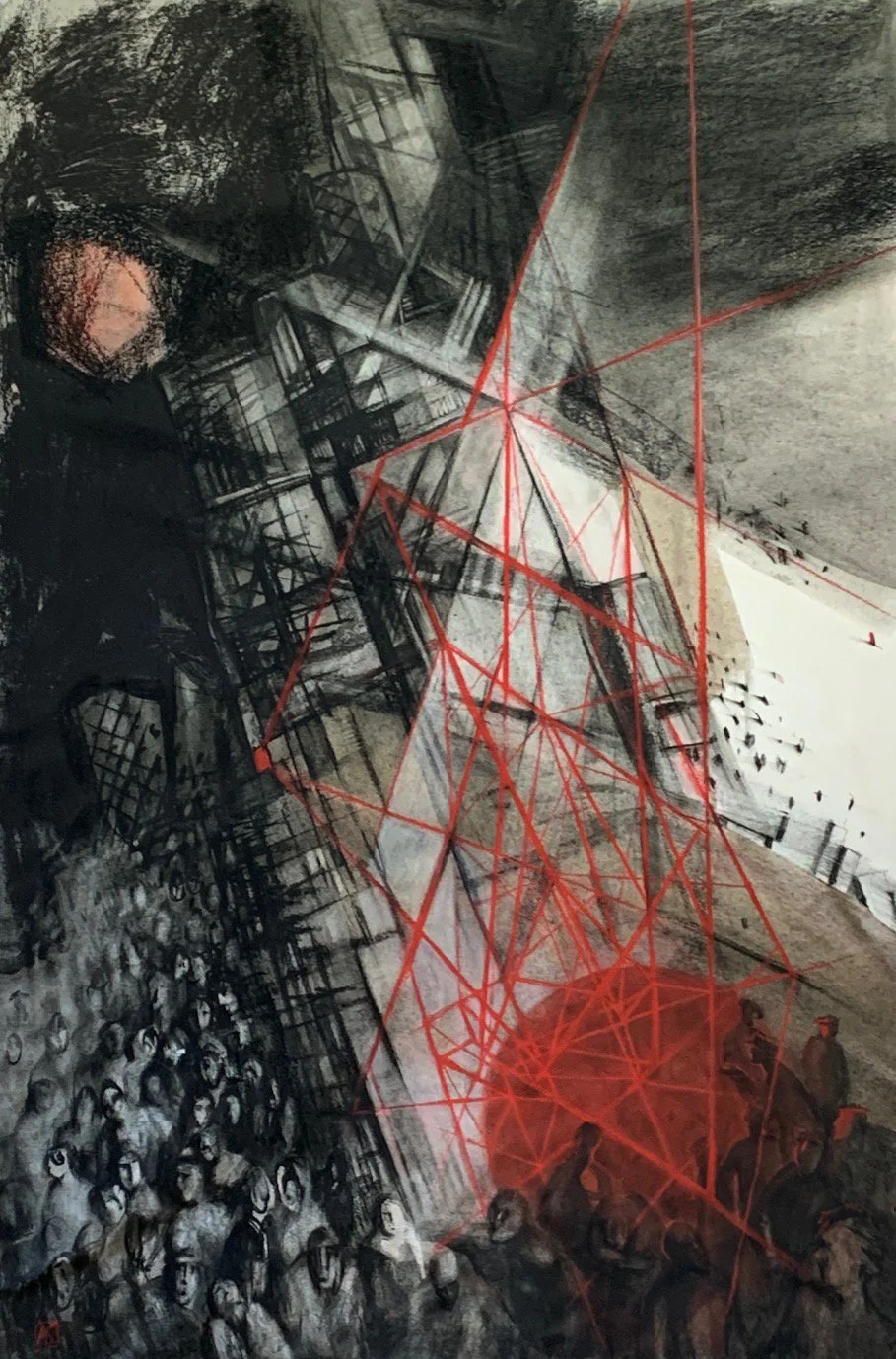 "A homage to Babel" (2021). 113x75cm, clay based color and watercolor on paper. Sold