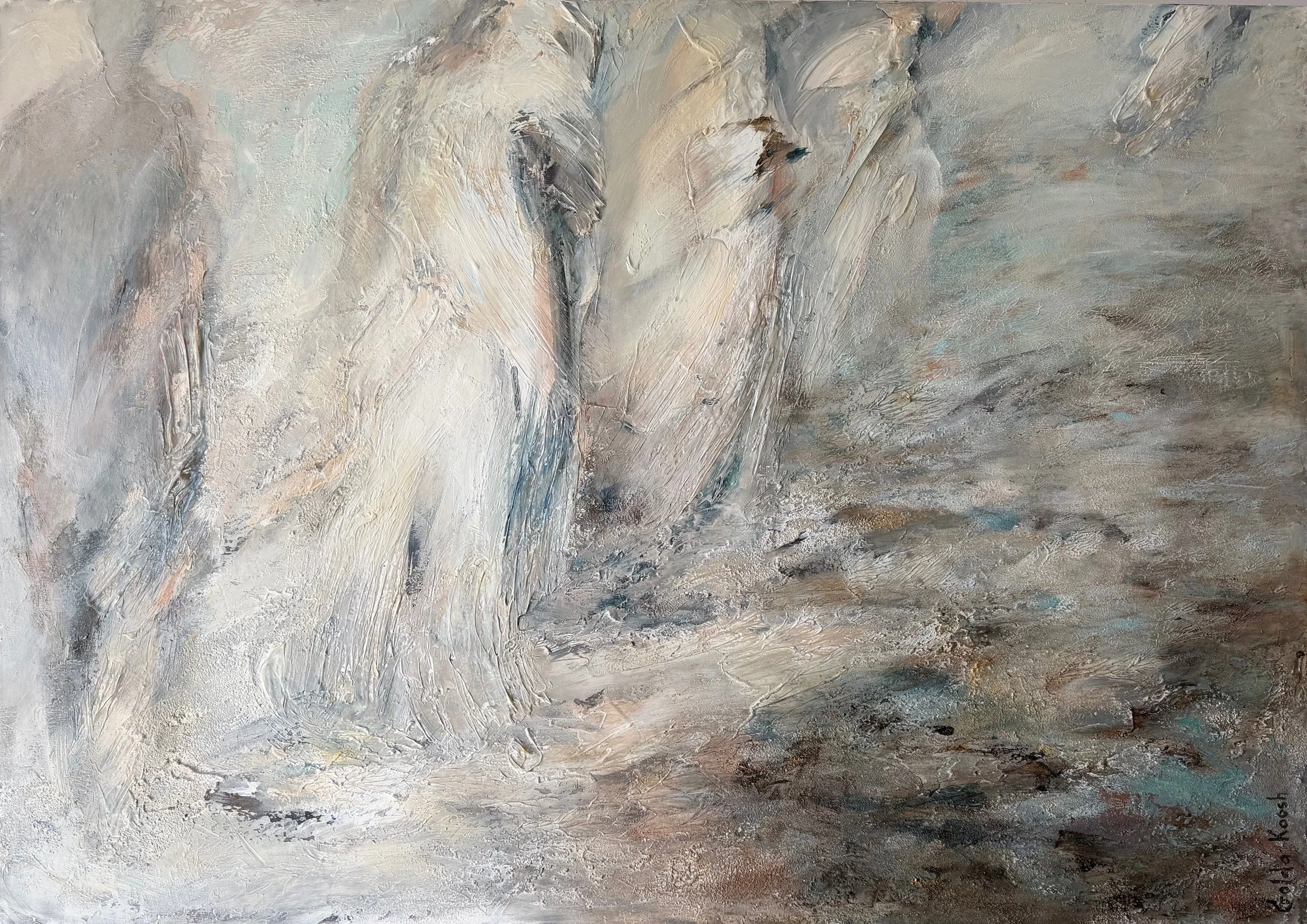 Generation of the Desert - 100x140cm (33.3x55.1in) - From the mineral surface of the earth, almost dissolving human figures emerge.The brave ones who left Egyptian slavery and wandered through the desert for forty years.  It was a generation of trans