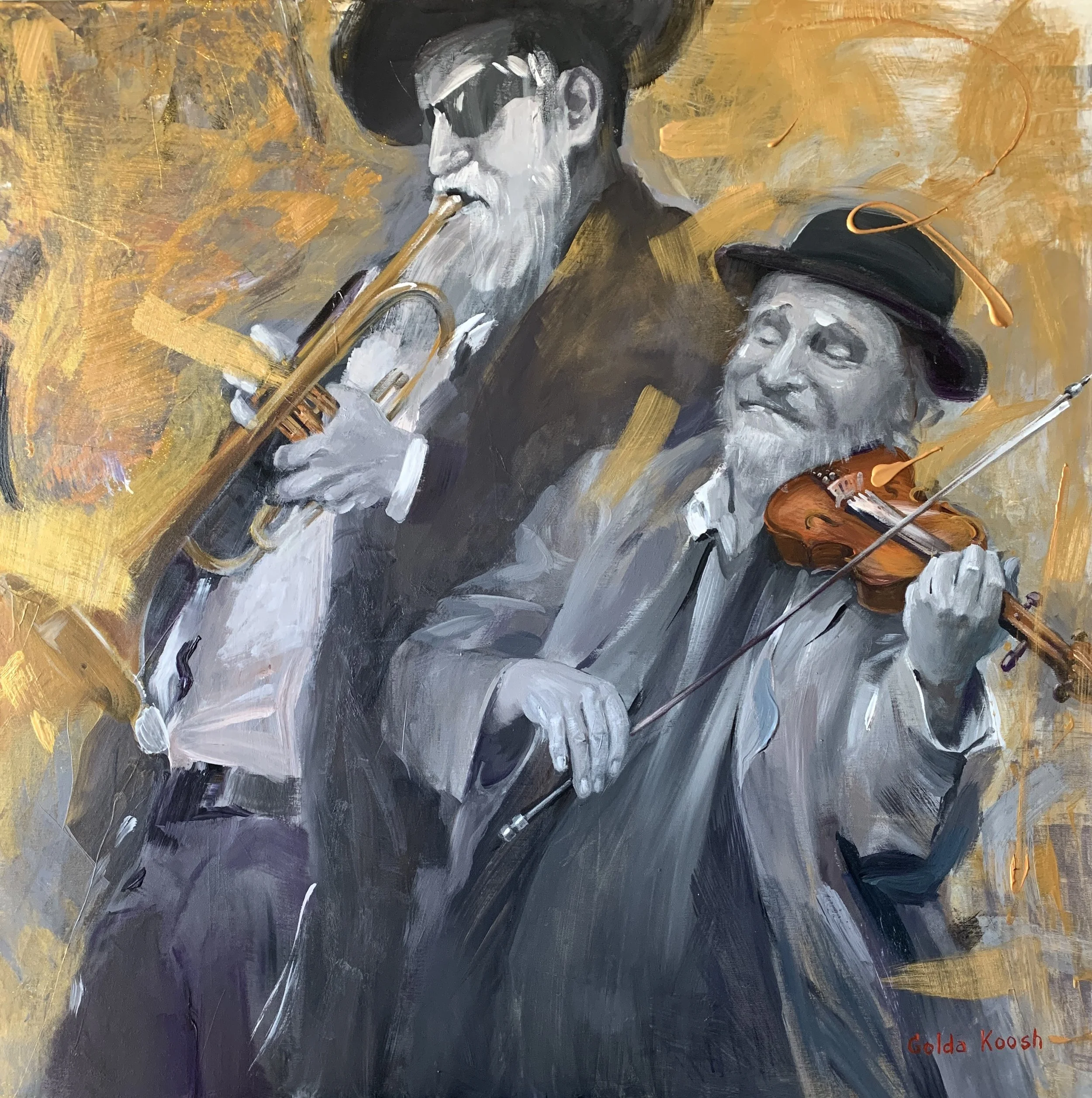 Jewish Musicians, acrylic on canvas, 100x100cm (39x39in)