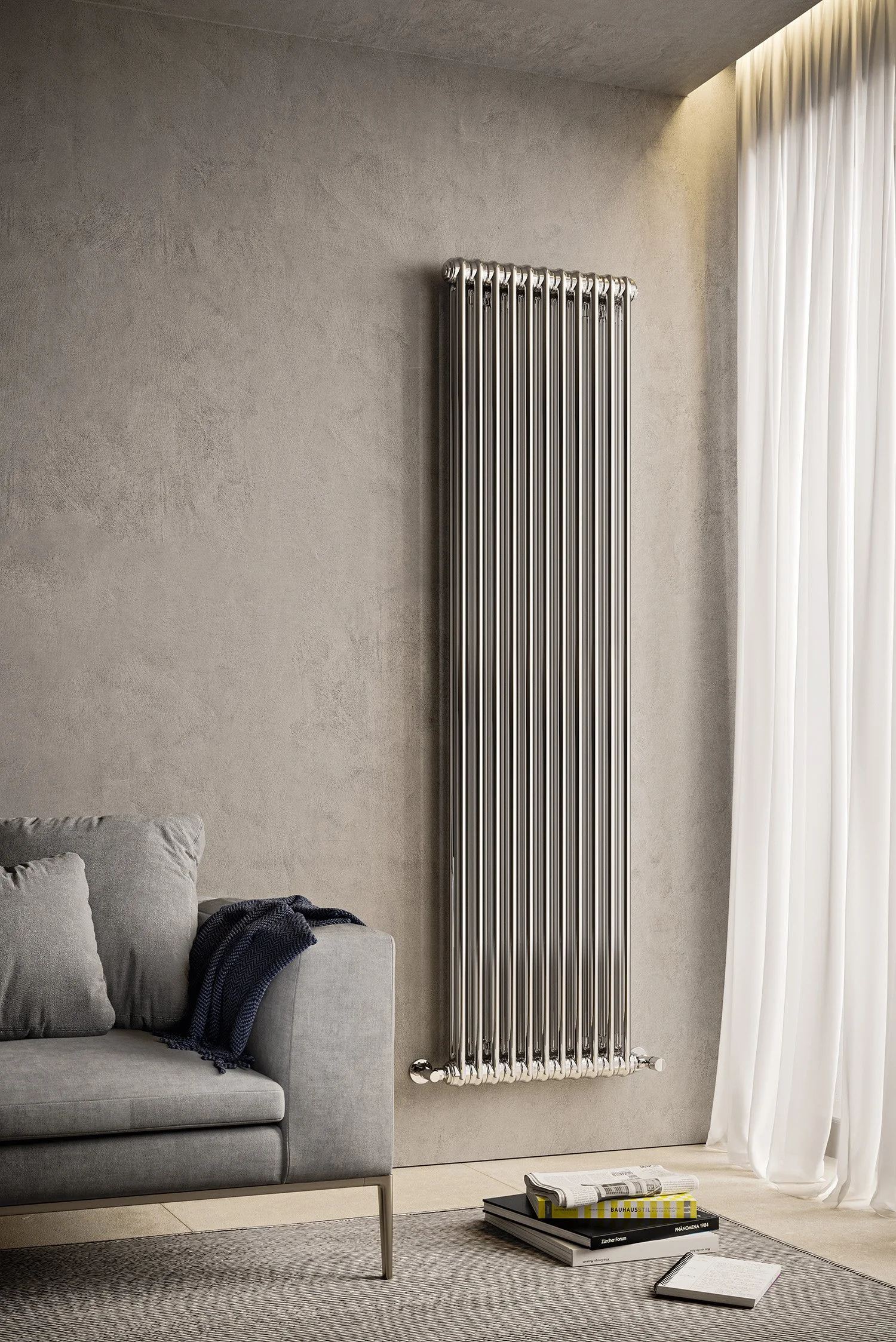 Tesi 2 διακοσμητικό καλοριφέρ, κάθετης τοποθέτησης, χρώματος χρώμιο, ιδανικό για σαλόνι