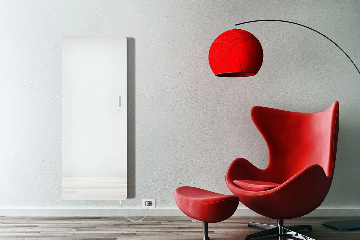 E-mirror ηλεκτρικο διακοσμητικό καλοριφέρ κάθετης τοποθέτησης, καθρέφτης χρώματος λευκού, ιδανικό για σαλόνι.
