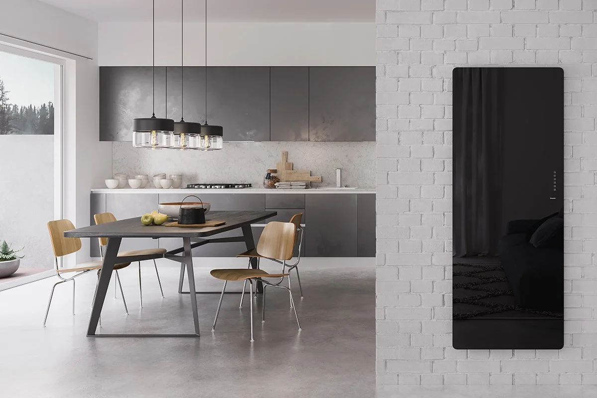 E-mirror ηλεκτρικο διακοσμητικό καλοριφέρ κάθετης τοποθέτησης, καθρέφτης χρώματος μαύρου, ιδανικό για κουζίνα.