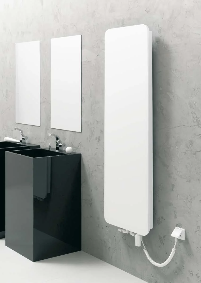 Indivi New διακοσμητικό καλοριφέρ, κάθετης τοποθέτησης, ηλεκτρικό, χρώματος λευκό, με λευκό καθρέφτη, ιδανικό για μπάνιο