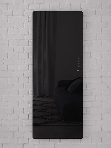 E-mirror ηλεκτρικο διακοσμητικό καλοριφέρ κάθετης τοποθέτησης, καθρέφτης χρώματος μαύρου.