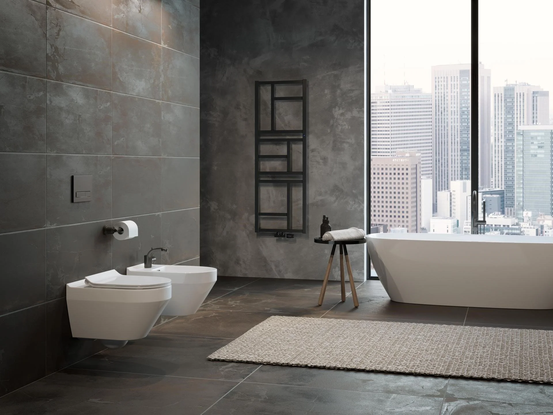 Mondrian διακοσμητικό καλοριφέρ, χρώματος μαύρου, ιδανικό για μπάνιο.