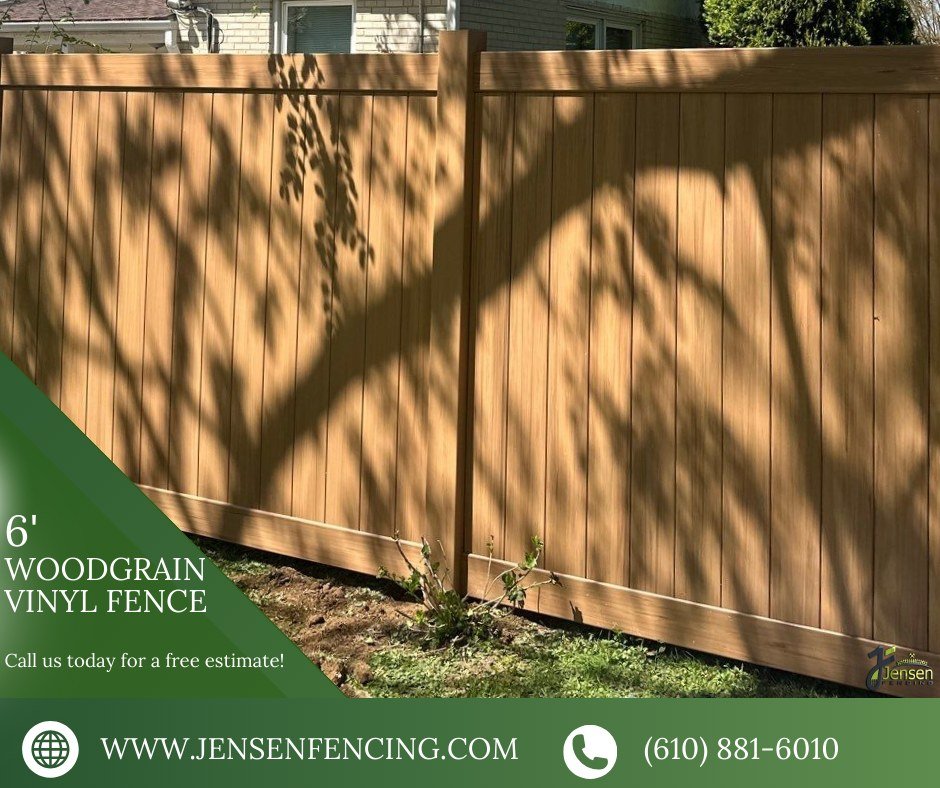 Take a look at this beautiful 6' WoodGrain Vinyl Fence!

.
.
.
.
.

#woodgrain #vinylfence #fencecontractorpa #fenceinstallation #jensenfencing #backyarddesign #backyardgoals #fencedesign  #fence #fencebuilding #fencecontractor