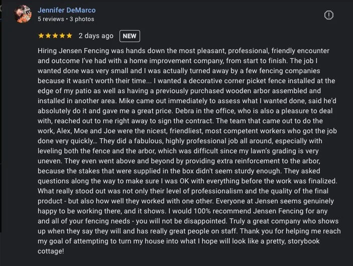 We are so grateful for all our customers and seeing a review like this really brightens up everyone's week ! 
:
:
:
:
:
____________________________________________________

 #fenceinstallation #fence #fences #fencelife #fencebuilding #fencecontracto