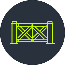 neon green decorative gate with posts and crossbars