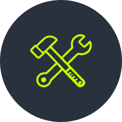Icon of a hammer and a wrench crossed over each other, representing tools or maintenance.