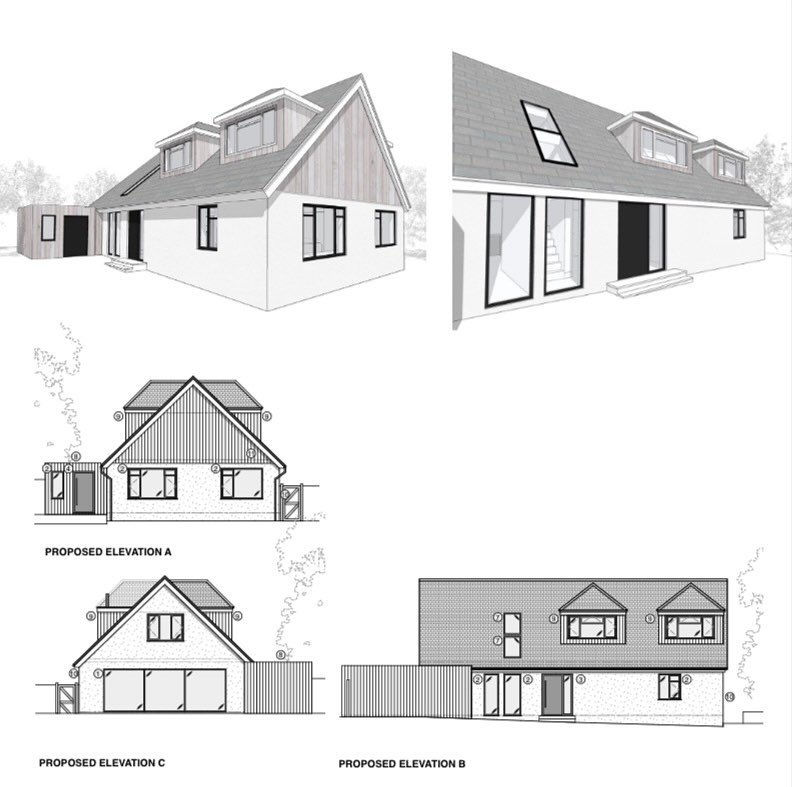 Planning approved today for this remodelling of a 70s house near a Conservation area.  #planningapplication #timbercladding #curbappeal #remodeling #conservationarea #dormers #archilovers #homerenovation