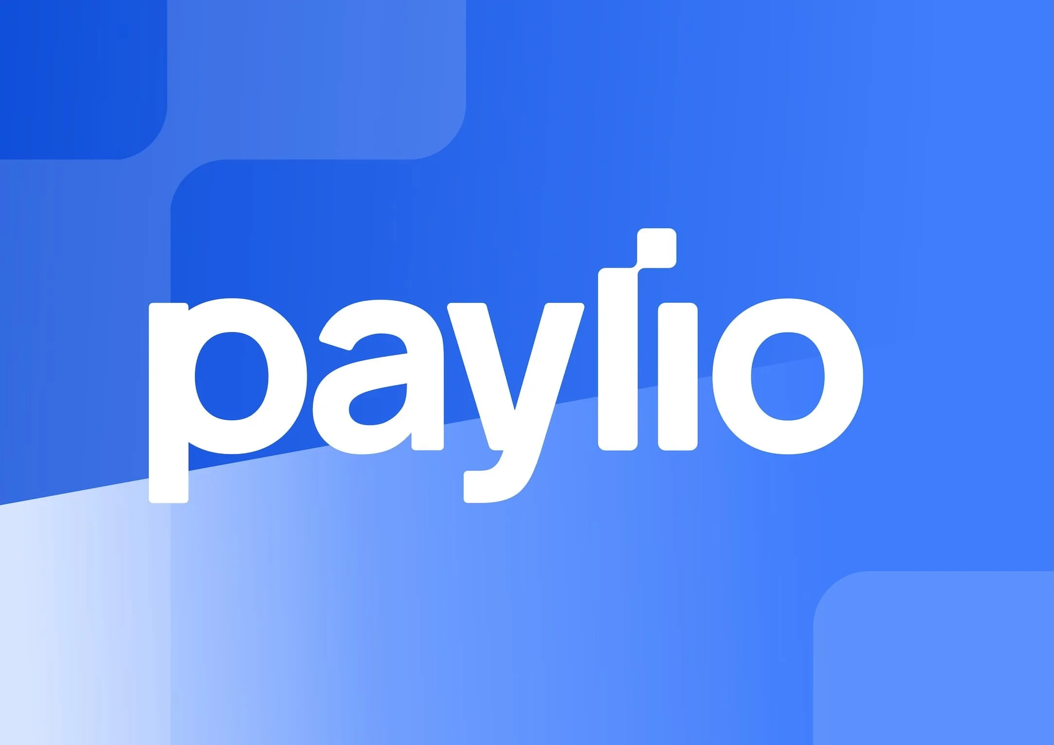 Paylio logo with a blue background and white text. Design by Hubble.