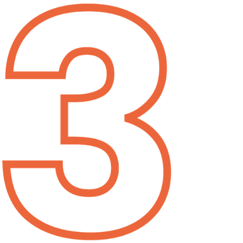 Orange outline number 3 on a white background.