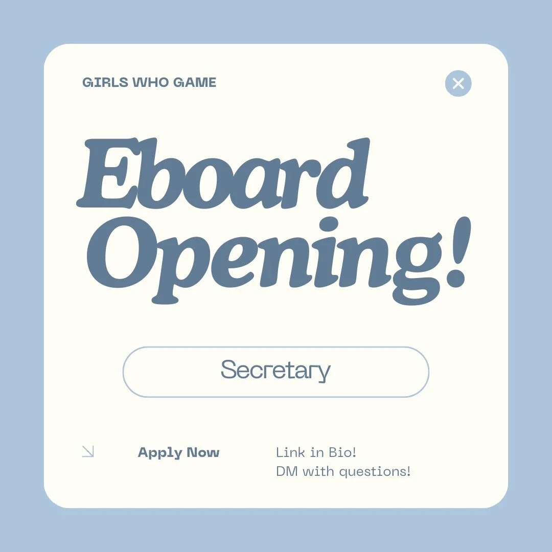 Hope everyone is having an amazing break! We have an opening on our executive board for a new secretary! Link in our bio to apply 🎮 🥰

#girlswhogame