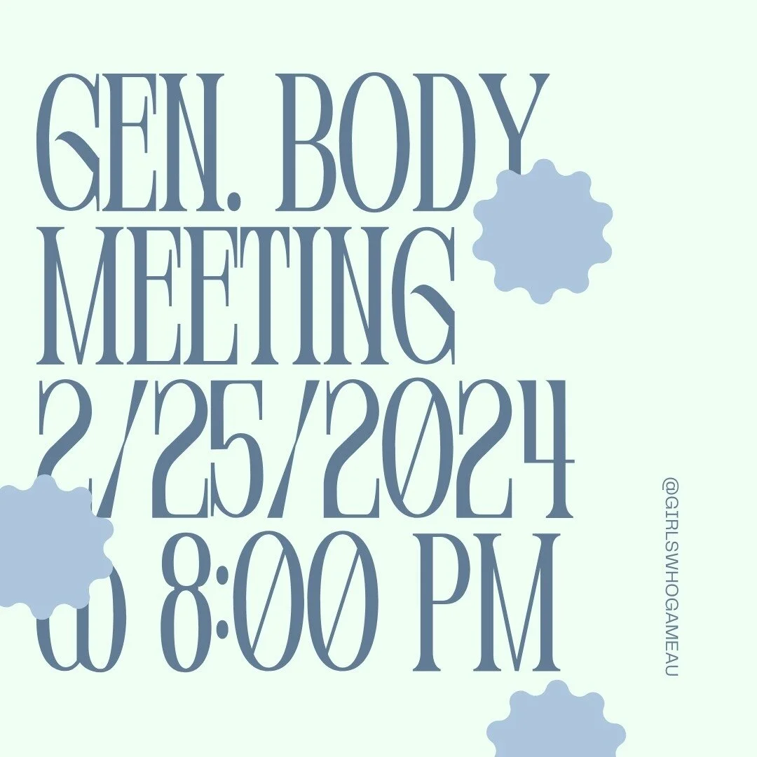 Hope to see you all this Sunday in MGC 245 at 8 pm!!

We will be getting to know each other and will have an open conversation about our experiences in the gaming world.

See you soon &lt;3