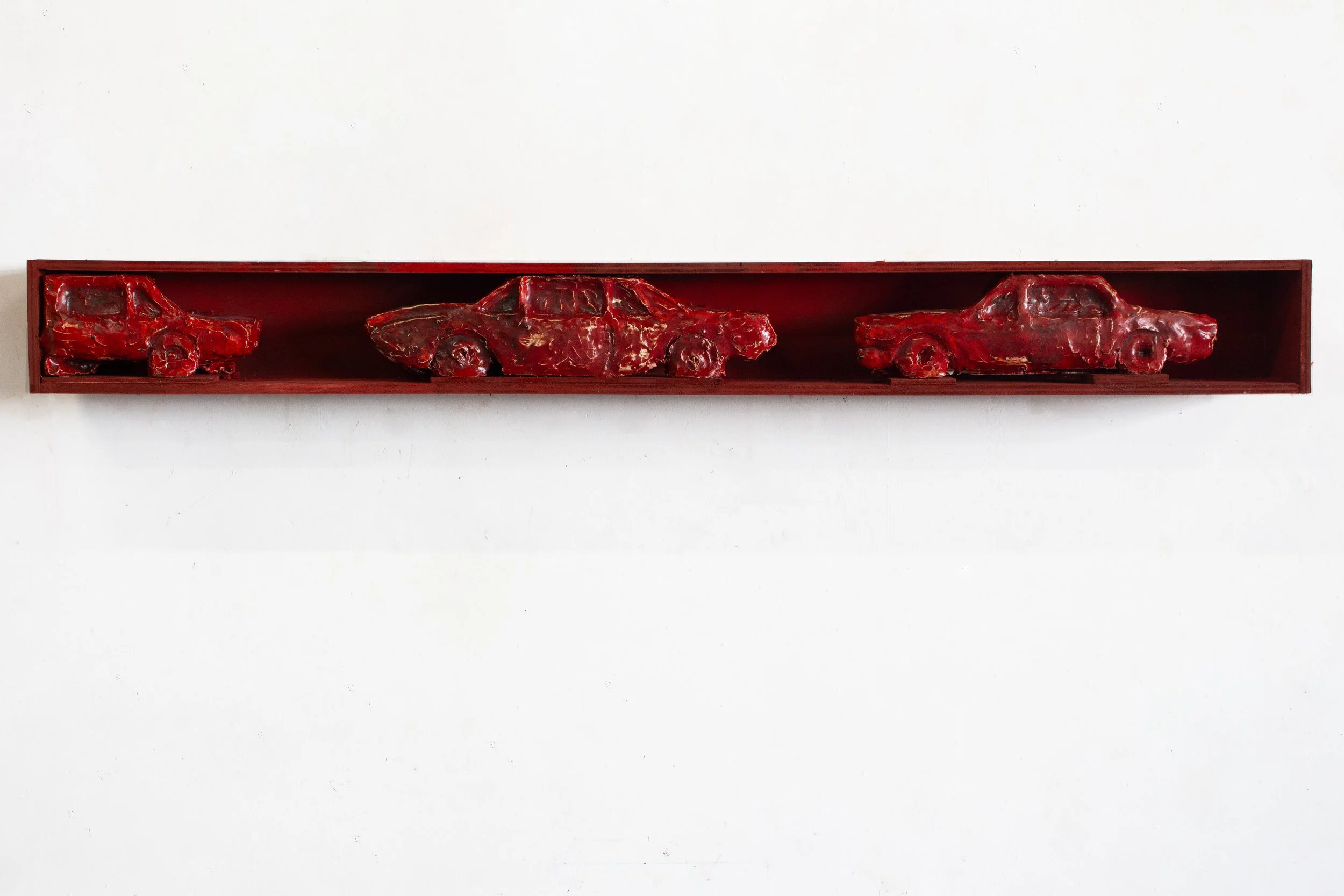 Cars R - glazed ceramic, wood, acrylic, textile, wax, 2025    