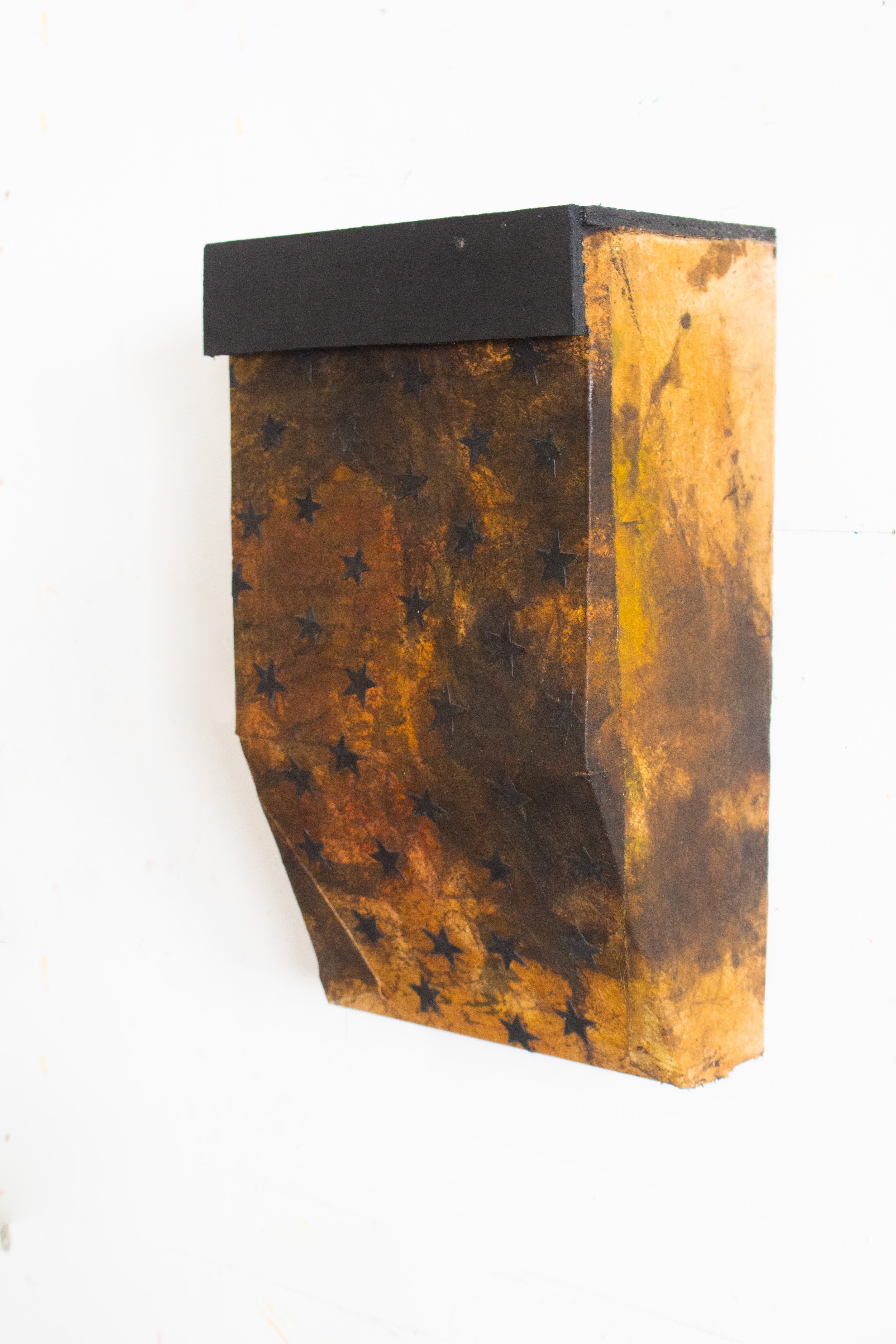 Detail of "Boite aux lettre étoiles" - wood, acrylic, textile, wax, 2025    