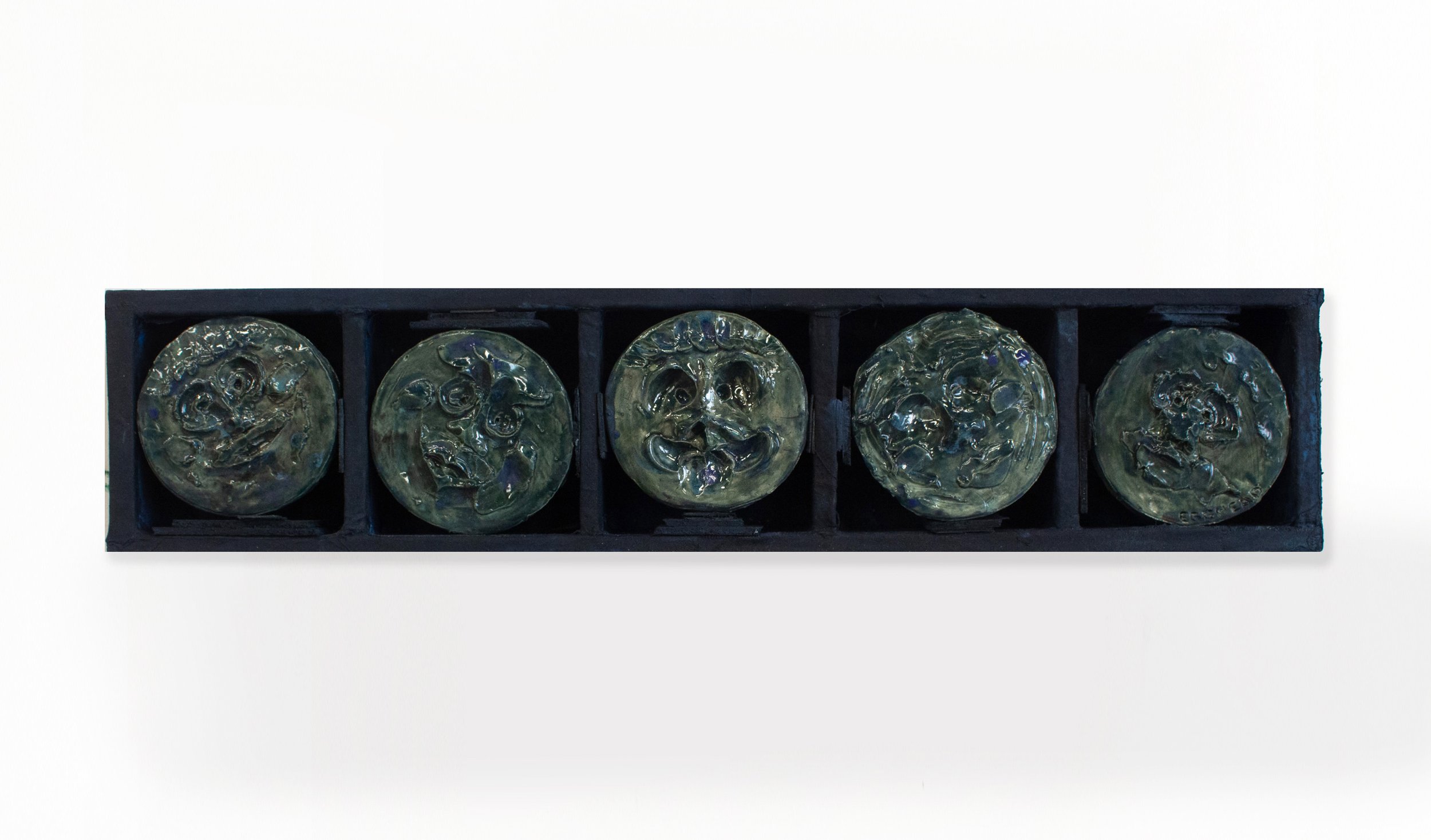 The mood of money - wood, glazed ceramic, acrylic, 2025