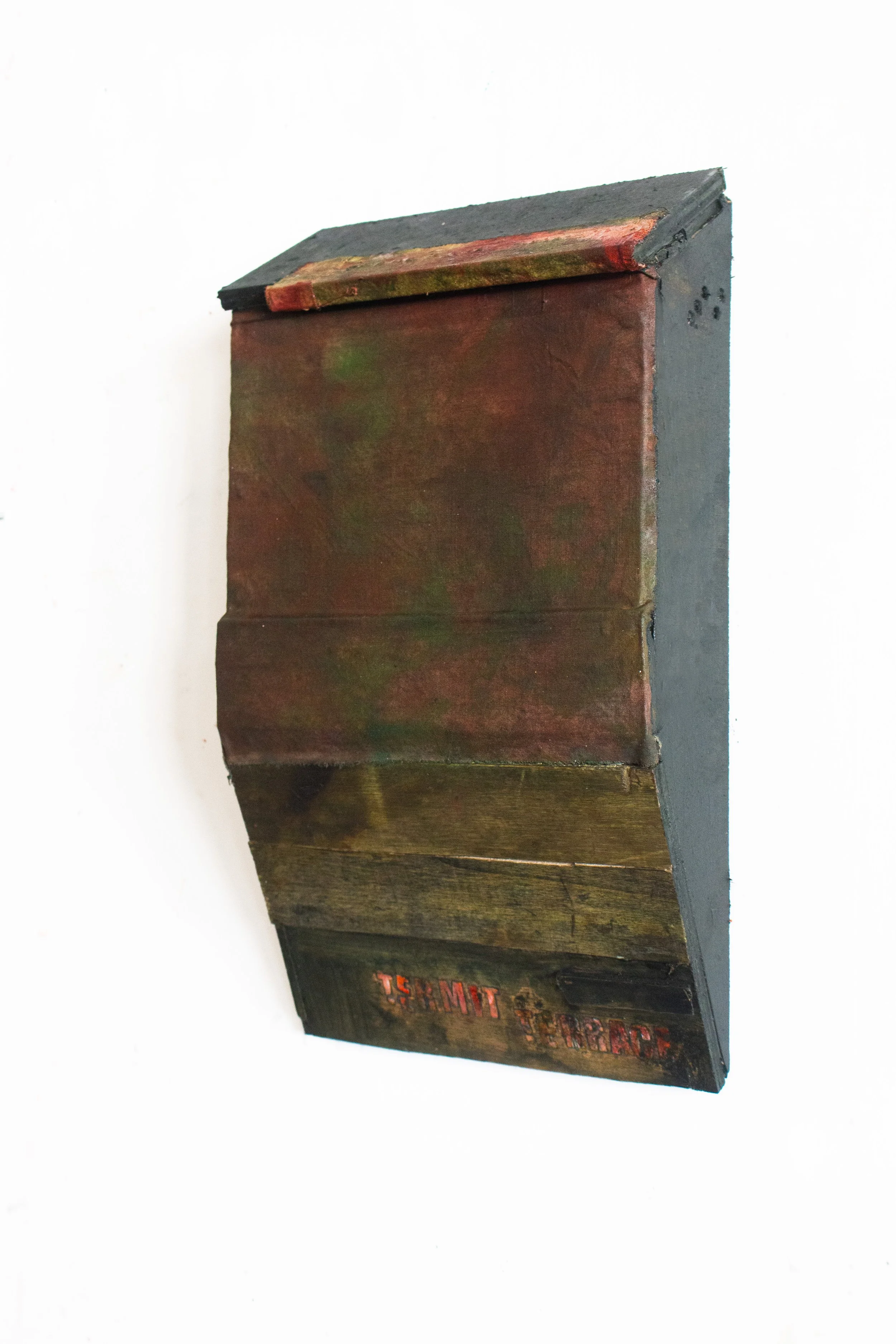 Detail of "Termit terrace" -wood, acrylic, textile, wax, 2025    