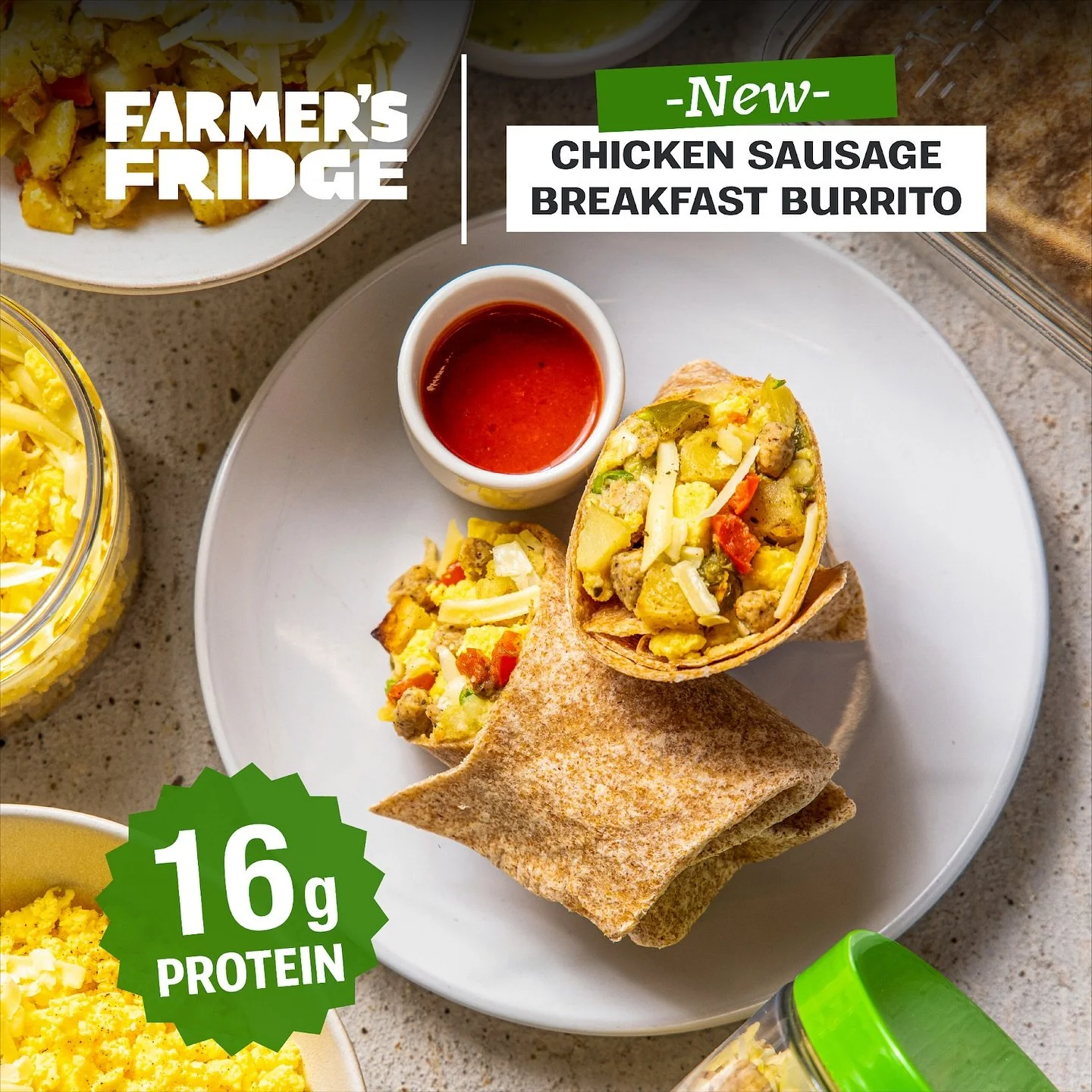 Introducing the new @farmersfridge Chicken Sausage Breakfast Burrito!🌯 Fluffy scrambled eggs, roasted potato hash, melty white cheddar, and savory chicken sausage - all wrapped up and ready to enjoy. 🥔🍗🍳 Fresh, tasty, and ready in seconds.

Downl