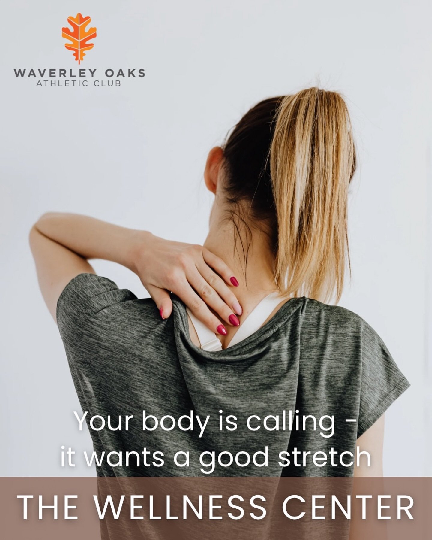 In 2025, @waverleyoaksathletic welcomed The Wellness Center - a sanctuary for balance, healing, and affordable luxury. ✨

Offering one-on-one sessions in Passive Stretch, Reiki, Sound Healing, Meditation, and Chakra Balancing. Designed to help you re