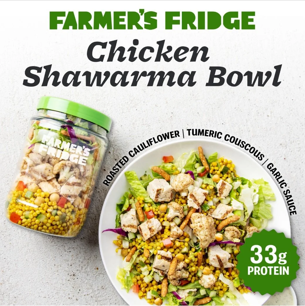 NOW AVAILABLE: High Protein Chicken Shawarma Bowl 🤤🥙

Featuring spiced grilled chicken with roasted cauliflower, turmeric couscous, and a creamy garlic sauce. It packs 33 grams of protein and is perfect for on-the-go eating. 🙌 

Download the @farm