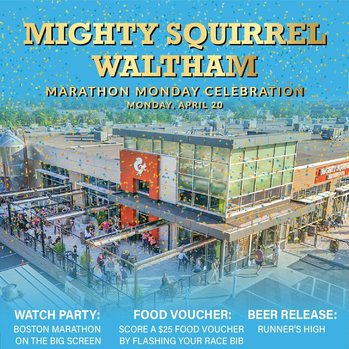 Raise a glass to Marathon Monday at Mighty Squirrel!🍻

Head to @mightysqrl's Fenway, Waltham, or Arsenal taprooms for a Boston Marathon celebration &amp; keg tapping of their runner-inspired DIPA "Runner&rsquo;s High"! 👟